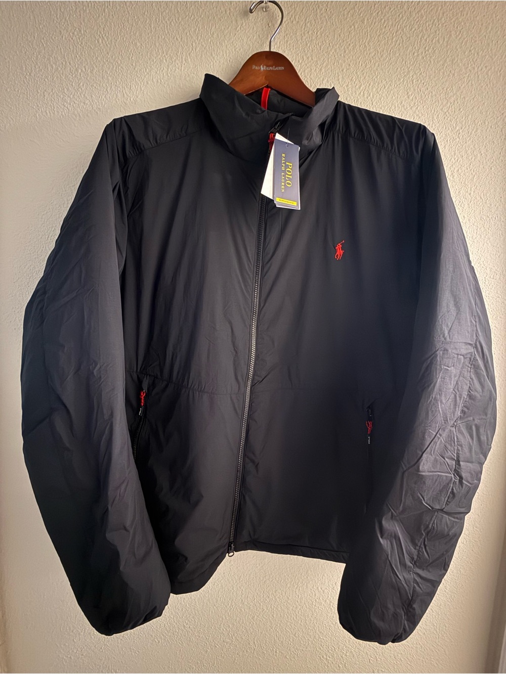 Polo by Ralph Lauren Black Puffer Jacket with Red Pony Accent
